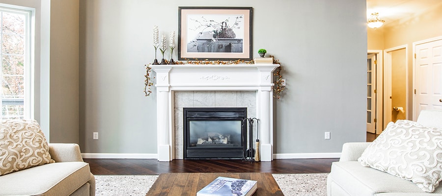 Living room with a fireplace